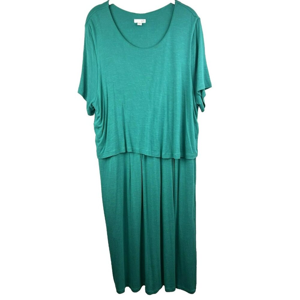 J Jill Woman Dress XL Tall Solid Blue Mint Layered Rayon Spandex Short Sleeve‎